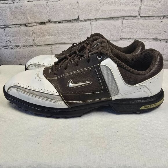 MENS NIKE AIR TOUR WHITE BROWN SADDLE GOLF SHOE MENS SIZE 10 EUC - Picture 1 of 8